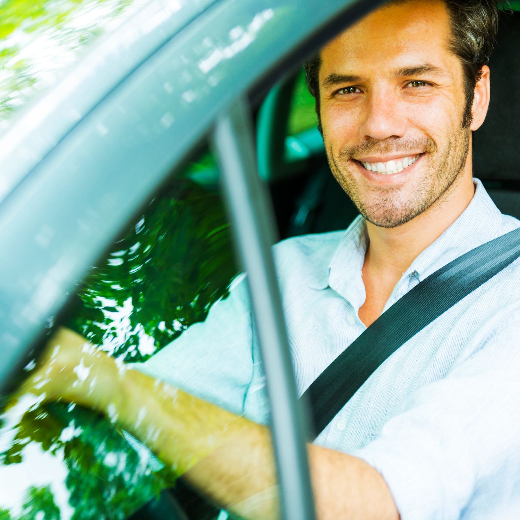 Happy driver representing satisfied transportation customers