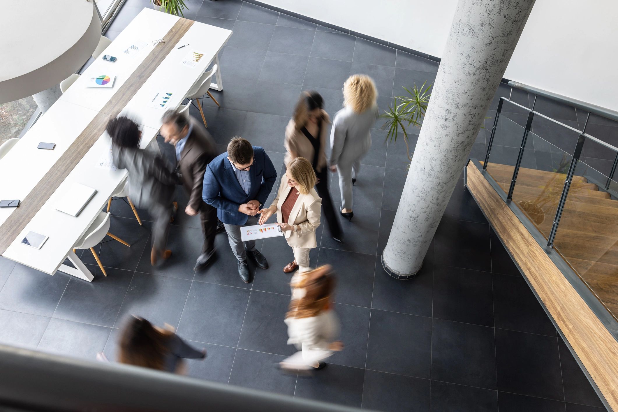 Professional team collaborating in a modern office